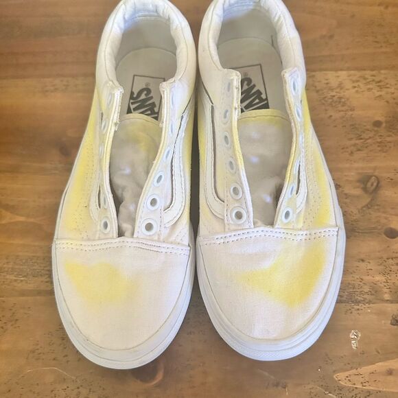 VANS Old Skool White With Yellow Spots,men 4.5 Women 6 - Picture 3 of 7